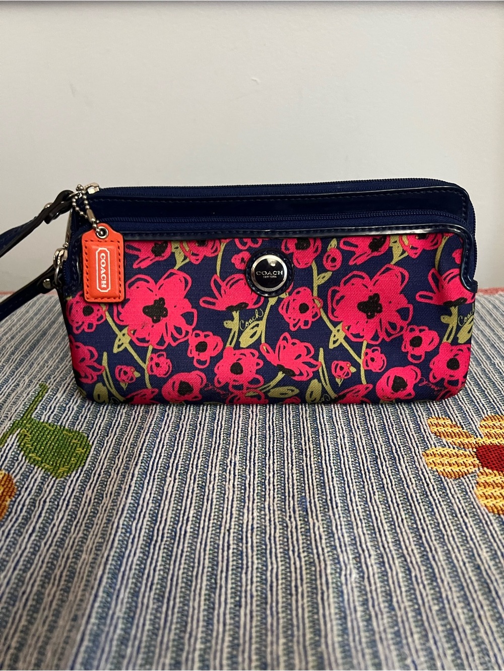 COACH 2012 Poppy Wristlet with Pink and Green Accents